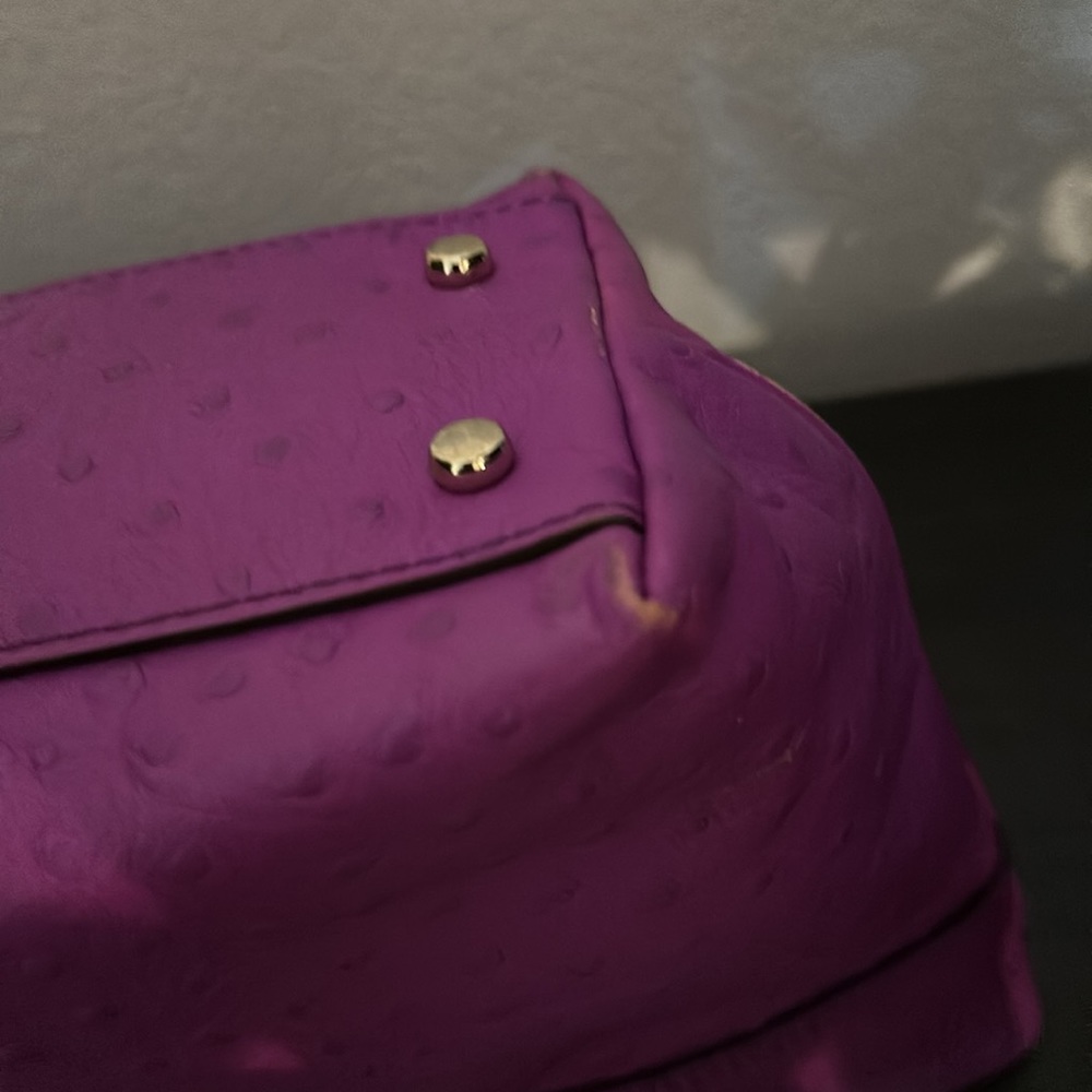 Kate Spade Rose Avenue Embossed Ostrich Leather Bow Tote Bag Baja Rose Purple - Picture 13 of 16